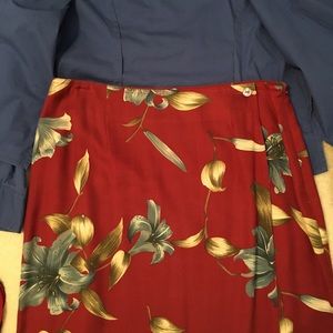 Faux wrap silk skirt floral hibiscus